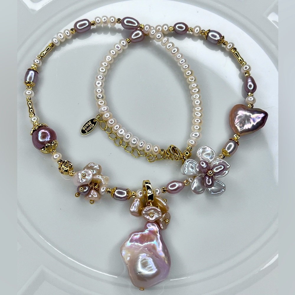 Handmade Freshwater HQ Flameball Keshi Flower 🌺 ❤️ Edison Pearl Pendant Necklace